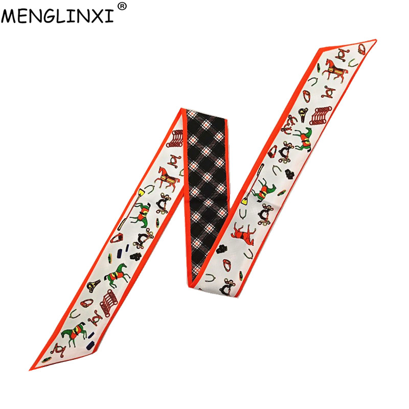 Women Bags Brands - Узкий шарф в клетку с лошадью,