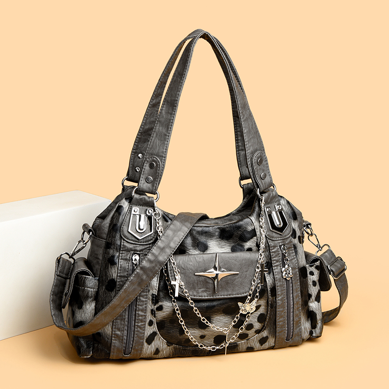 Women Bags Grey - Сумка-тоут с серым леопардовым принтом в